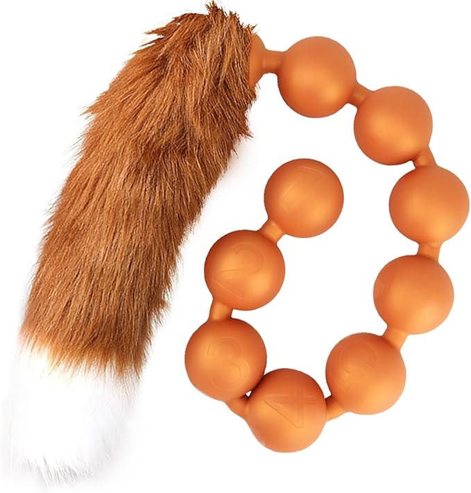 Black Silicone Anal Bead Chain with Detachable Fox Tail Plug for Prostate and G-Spot Stimulation