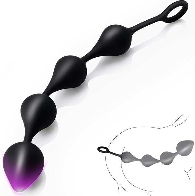 10.9-Inch Flexible Silicone Anal Bead Trainer with Pull String for Prostate Massage
