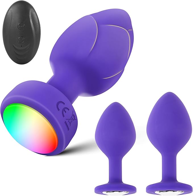 10-Mode Remote Controlled LED Vibrating Anal Plug Set with 3 Interchangeable Attachments