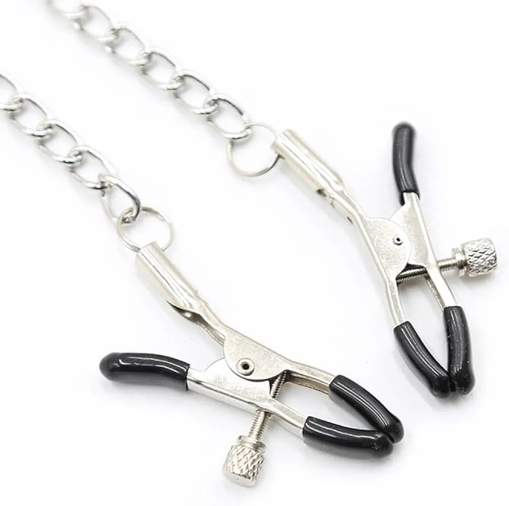 Adjustable Non-Piercing Nipple and Clitoral Clamp Set with Connecting Chain for Sensual Play