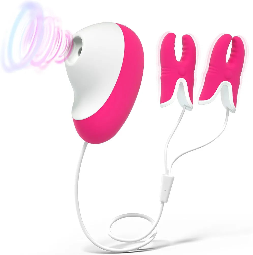 Rechargeable Waterproof Clitoral Suction Vibrator and Adjustable Nipple Clamps Set