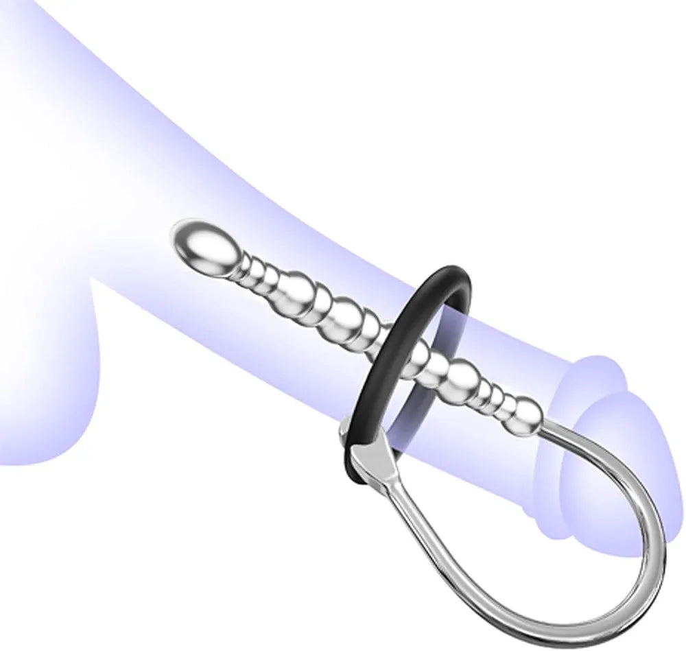 Stainless Steel Urethral Dilator and Penis Plug with Adjustable Cock Ring for Men