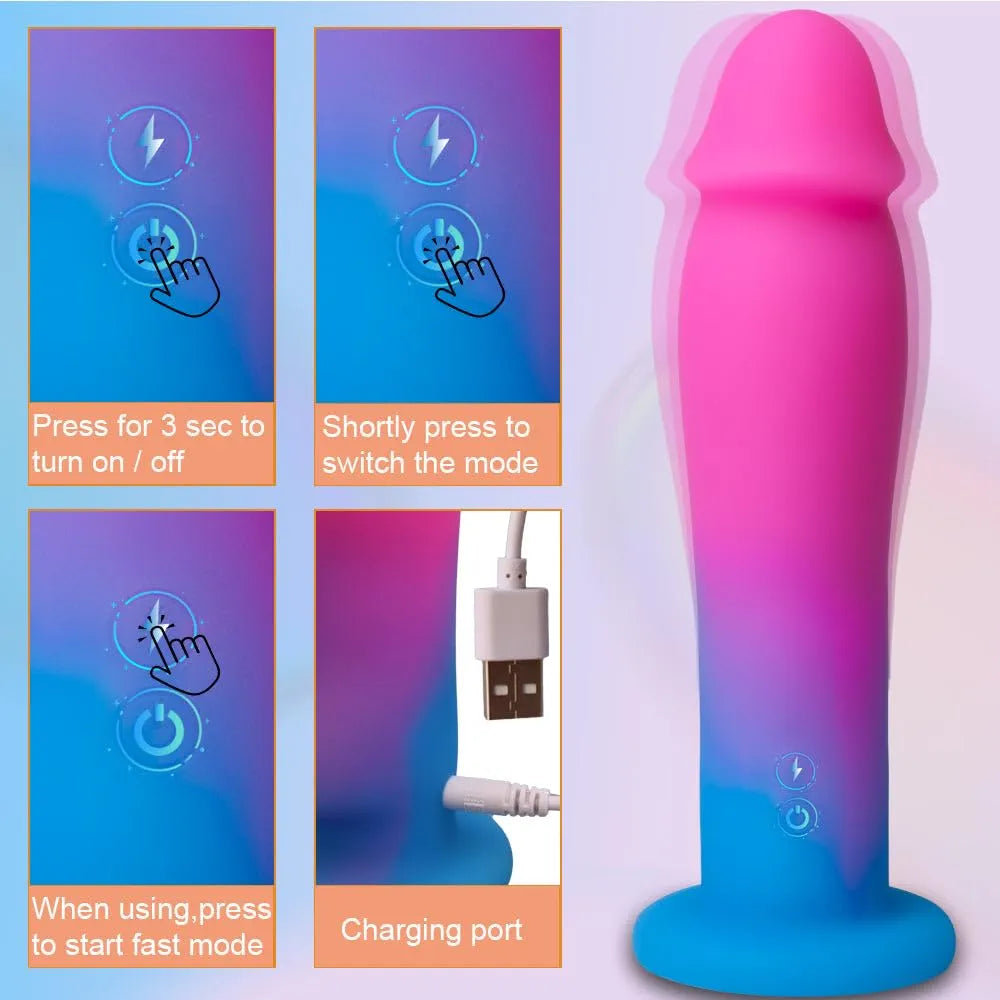 Realistic 7.5-Inch Vibrating Dildo with 8 Modes, Suction Cup Base, and One-Key Orgasm Function