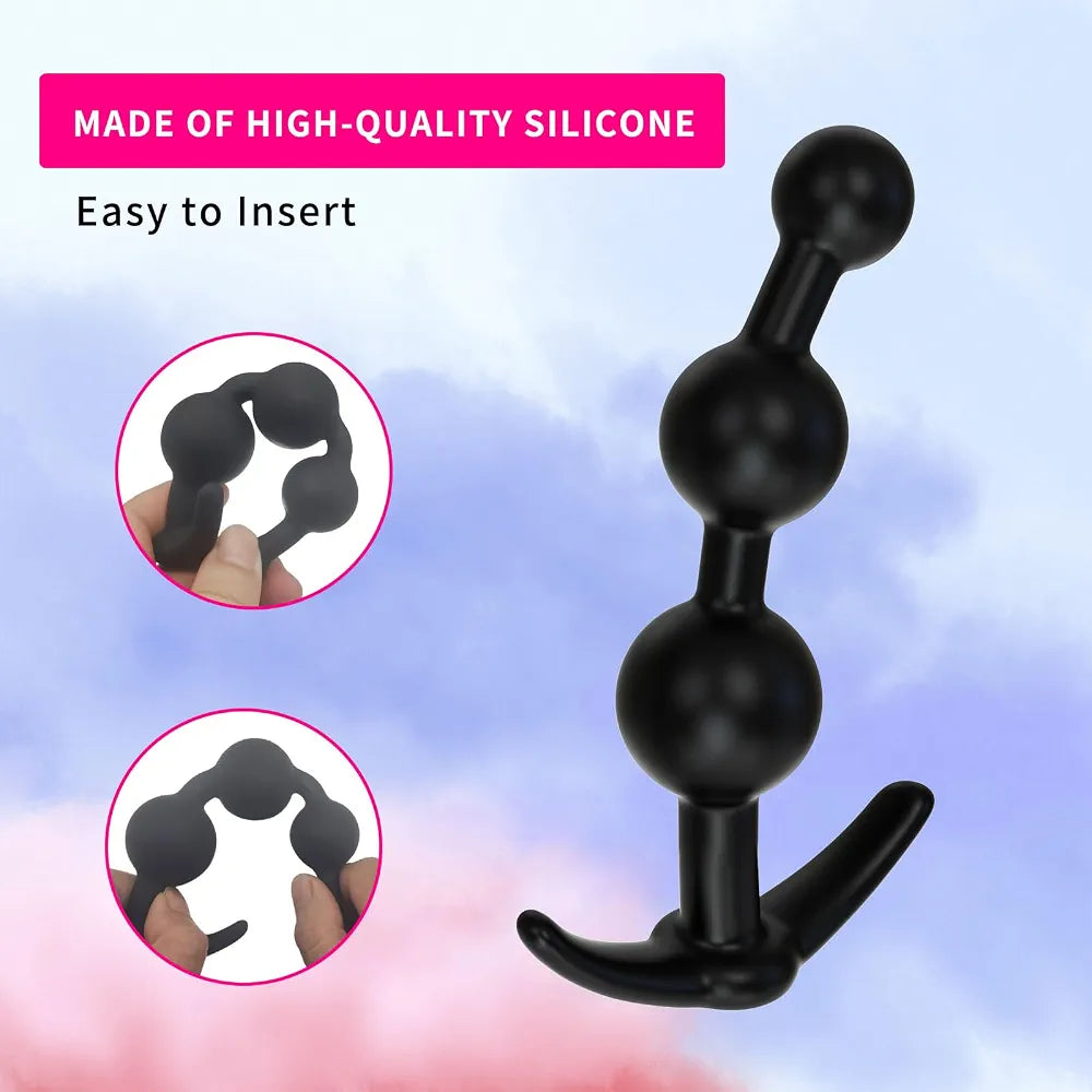 Silicone Anal Training Kit: 2-Piece Flexible Butt Plug and Graduated Bead Set for Prostate Massage