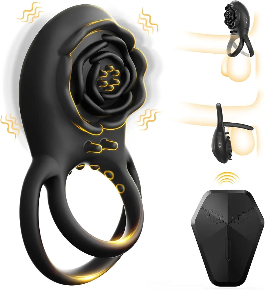Remote-Controlled Silicone Vibrating Penis Ring with Clitoral Stimulator for Couples