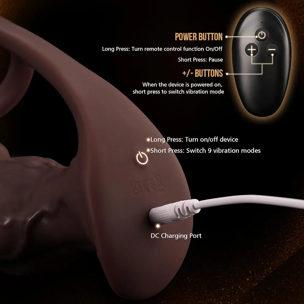 XXL Remote-Controlled Vibrating Prostate Massager and Anal Plug with Silicone Cock Ring