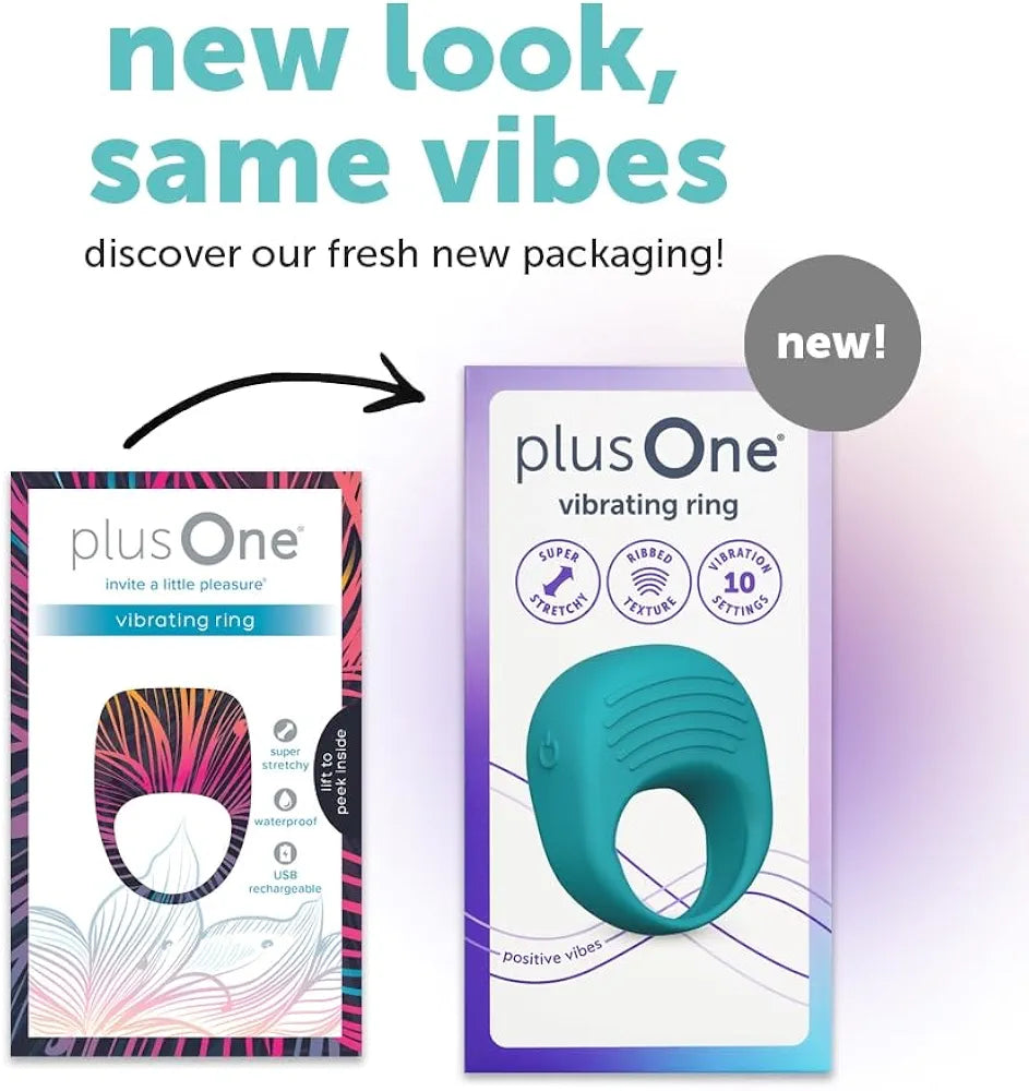 plusOne Rechargeable Silicone Vibrating Ring - 10 Vibration Modes, Waterproof Couples Massager