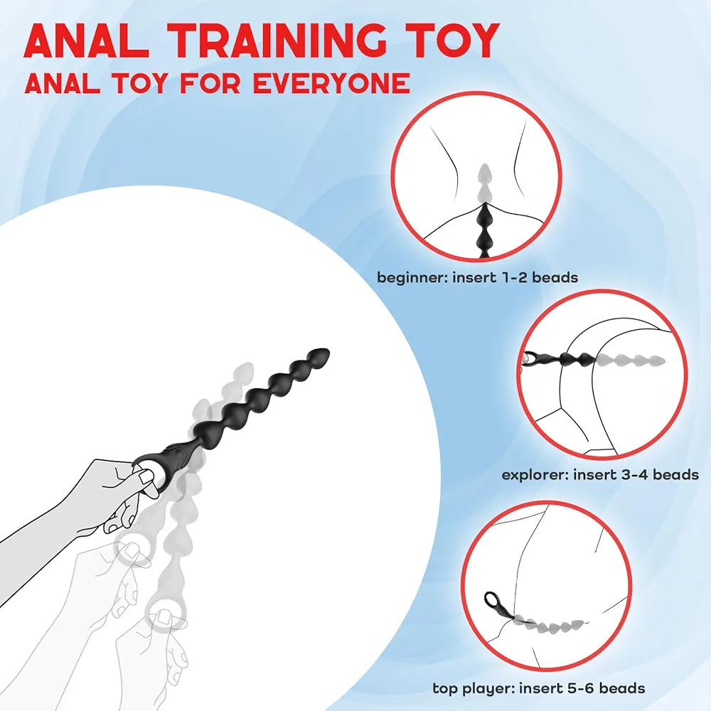 Rechargeable 14.4-Inch Flexible Silicone Vibrating Anal Beads and Prostate Massager with 10 Vibration Modes