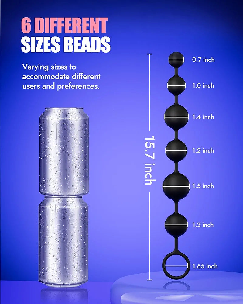 Silicone Anal Bead Plug with 6 Graduated Spheres for Prostate Stimulation and BDSM Play
