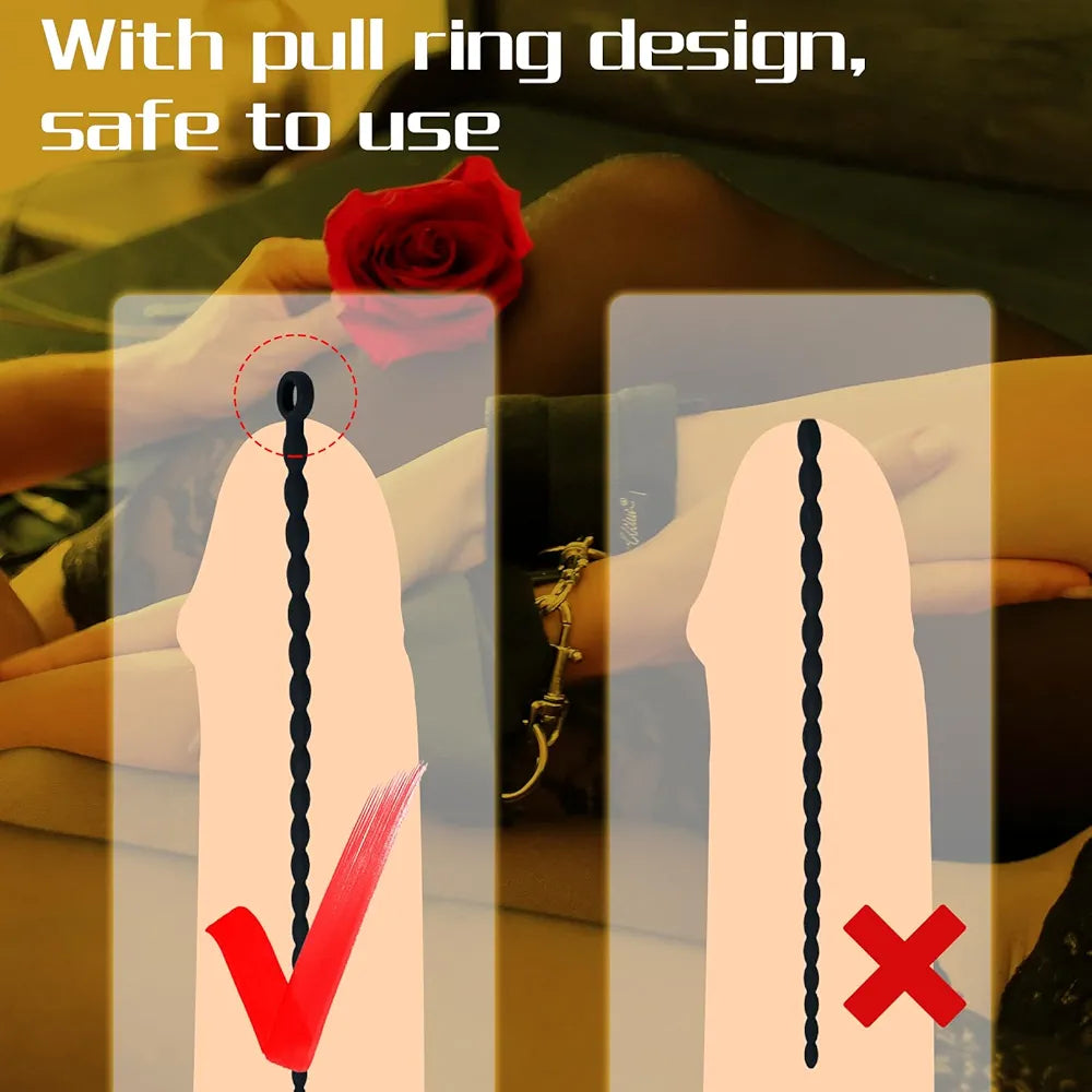 Extra Long Silicone Beaded Urethral Sounding Rod for Men