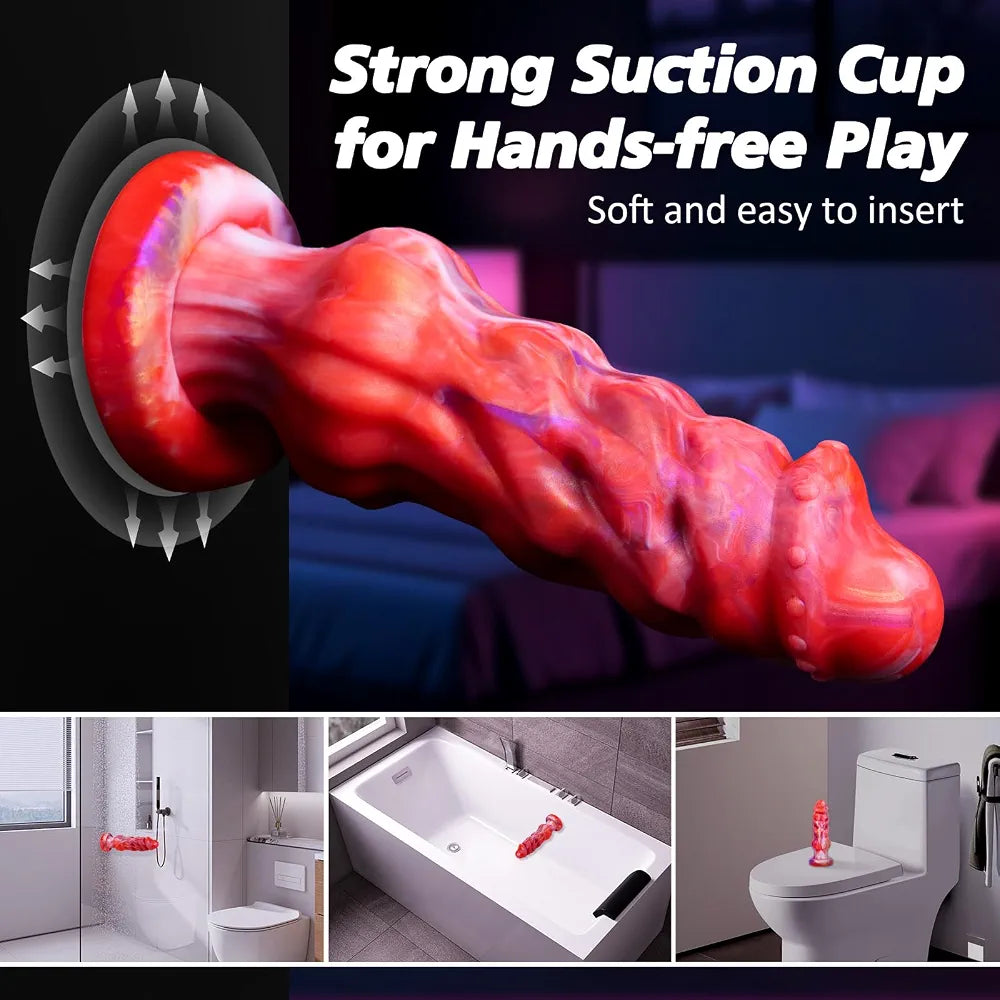 9.1 Inch Realistic Fantasy Dragon Dildo with Suction Cup - Thick Knot Design for G-Spot and Anal Stimulation