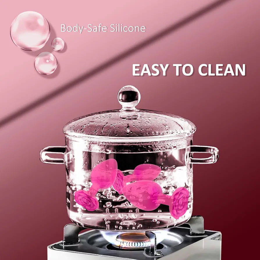 Silicone Rose-Shaped Anal Training Plug Set - 3 Piece Beginner to Advanced Prostate Massager Kit