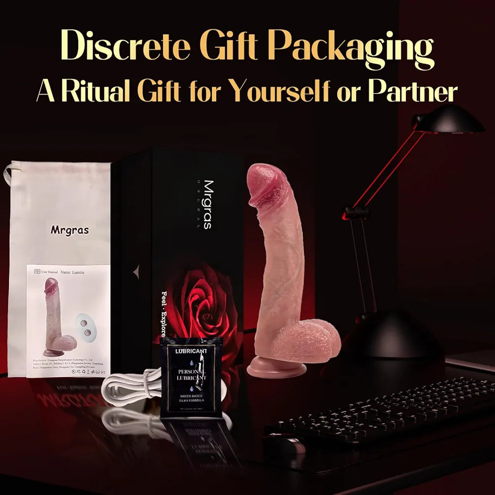 Mrgras 8.5-Inch Realistic Thrusting Dildo Vibrator with Suction Cup, 3 Pulsation and 5 Vibration Modes, Liquid Silicone