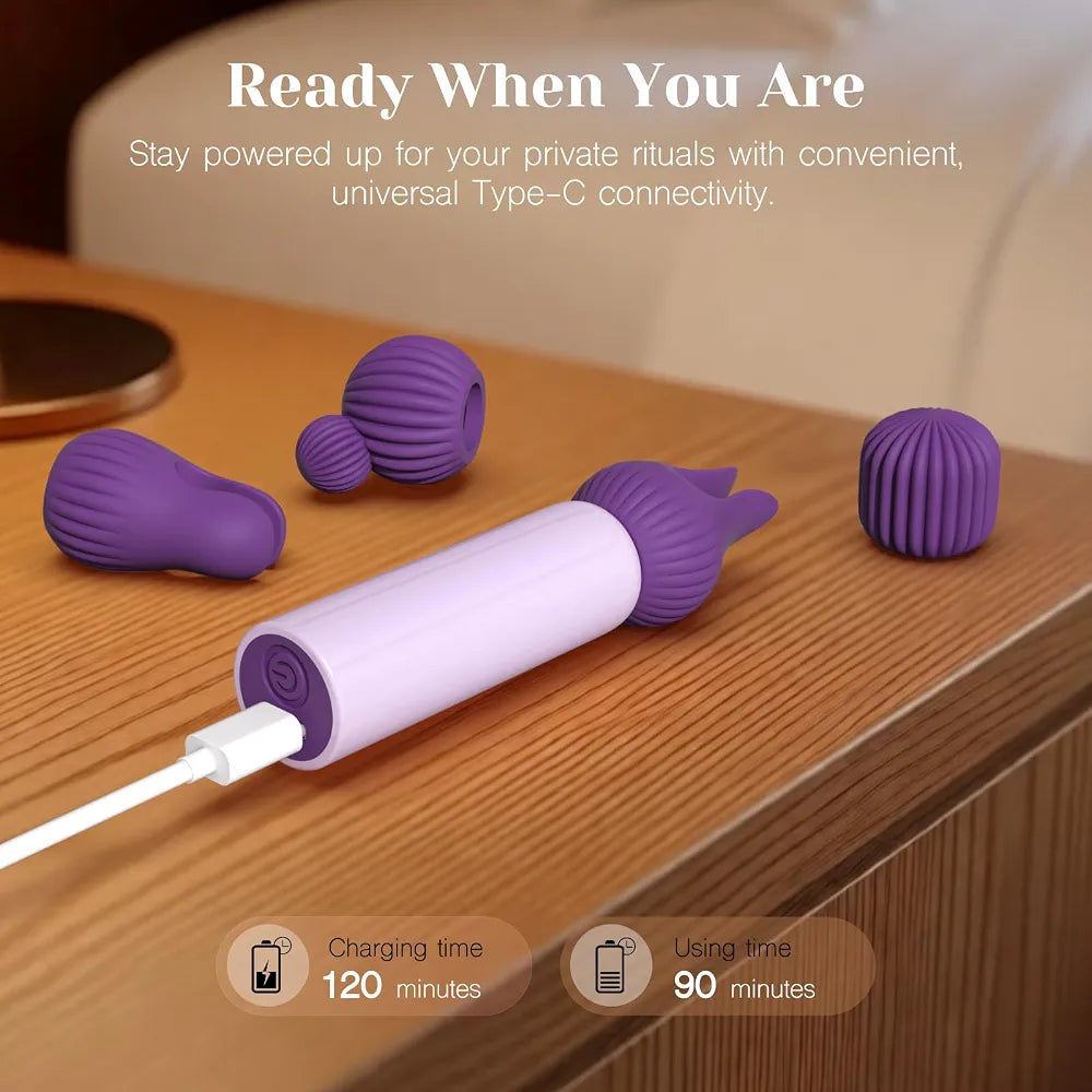 Premium 10-Mode Silicone Bullet Vibrator Set with 4 Interchangeable Attachments