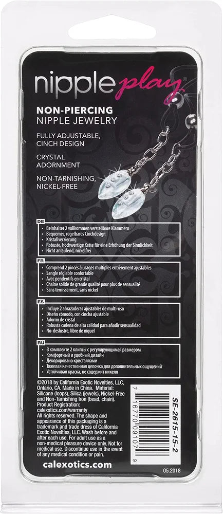CalExotics Crystal Teardrop Non-Piercing Nipple Clamps - Clear