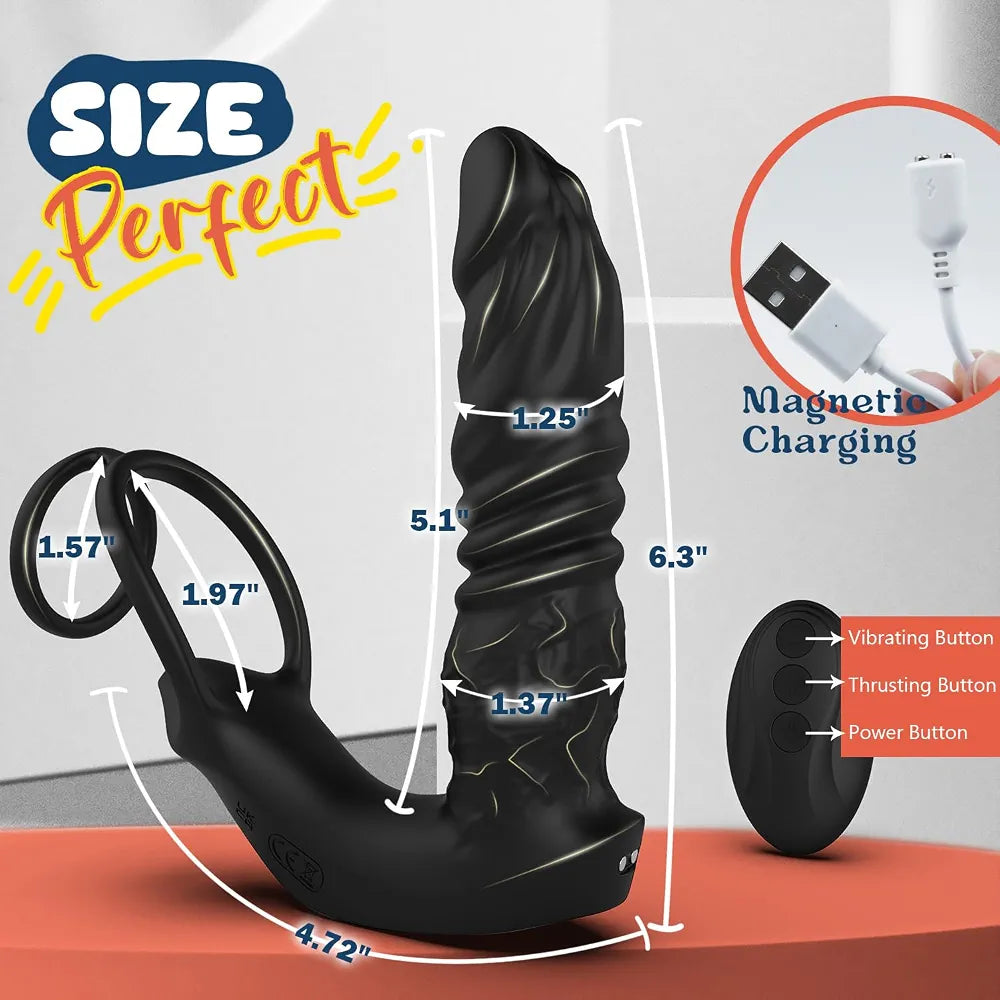 Advanced Dual-Motor Prostate Massager with Thrusting Dildo and App-Controlled Vibrating Cock Ring