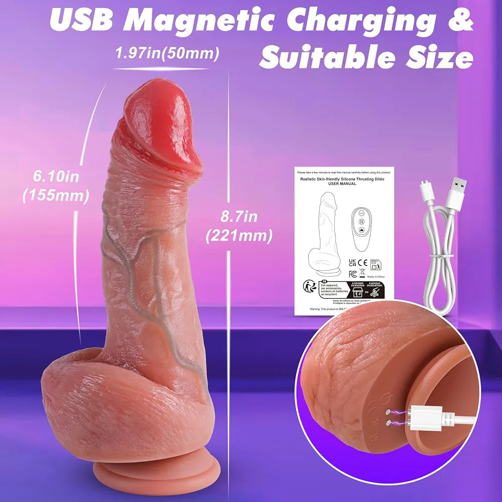 Realistic Silicone Thrusting & Vibrating G-Spot Stimulator with Heating and Suction Base