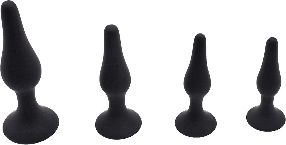 4-Piece Realistic Double-Ended Silicone Suction Cup Plug Set - Black