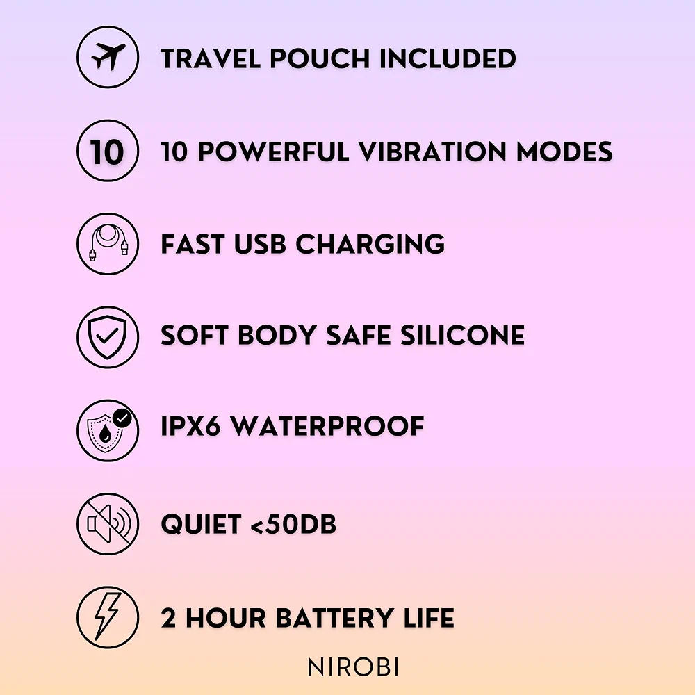 Nirobi Pro Rechargeable Silicone Bullet Massager - 10-Mode Waterproof G-Spot Vibrator