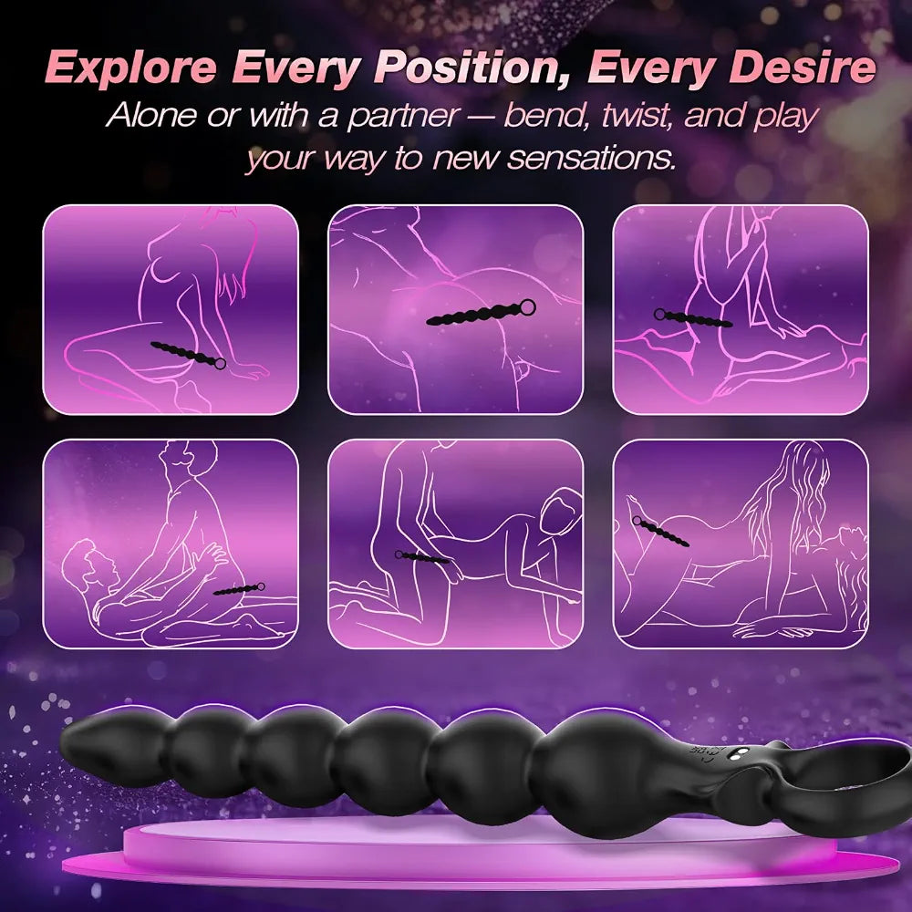 Premium Silicone Vibrating & Rotating Anal Bead Massager with 360-Degree Swinging Head