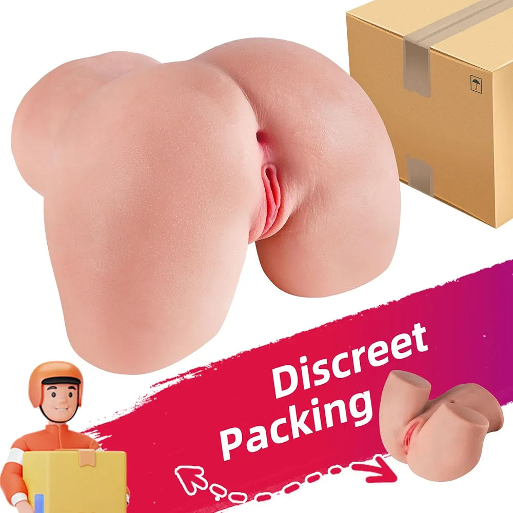 Realistic Dual-Channel Male Masturbator: 3D Lifelike Soft Butt with Vagina and Anal Pleasure Pockets (5.9 LB)