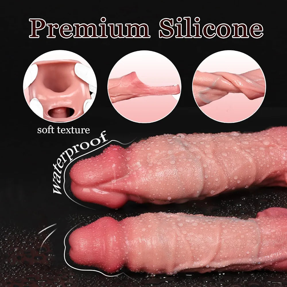 2.28'' Diameter Realistic Silicone Penis Sleeve and Cock Ring Enlarger - Reusable Adult Sex Toy for Men