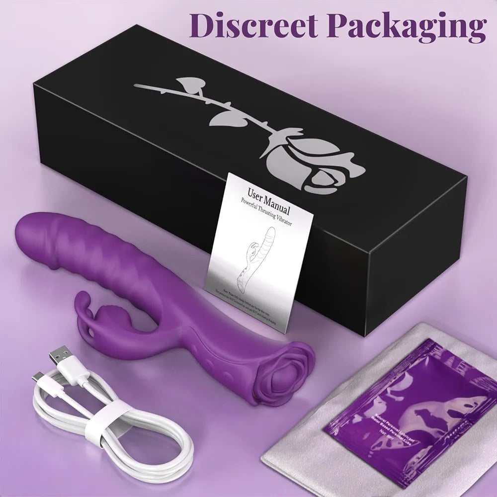 Premium App-Controlled Rabbit Vibrator with 9 Thrust & Vibration Modes, Silicone G-Spot & Clitoral Stimulator with Rose Base