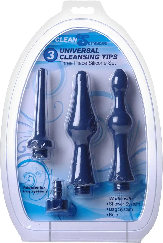 Cleanstream Universal 3-Piece Silicone Enema Attachment Set - Blue
