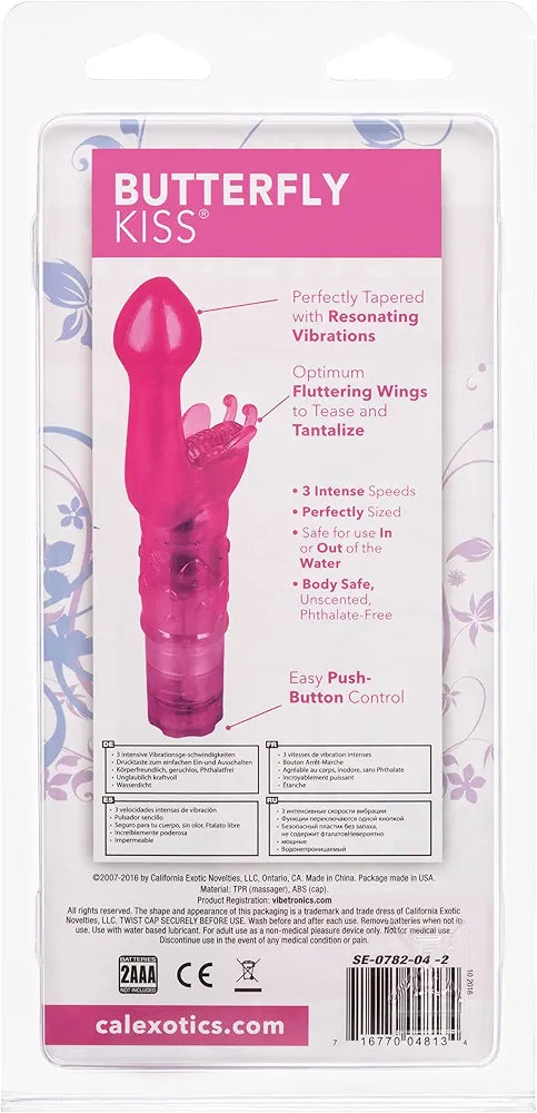 CalExotics Original Butterfly Kiss Multi-Speed Waterproof Clitoral and G-Spot Vibrator for Couples - Pink