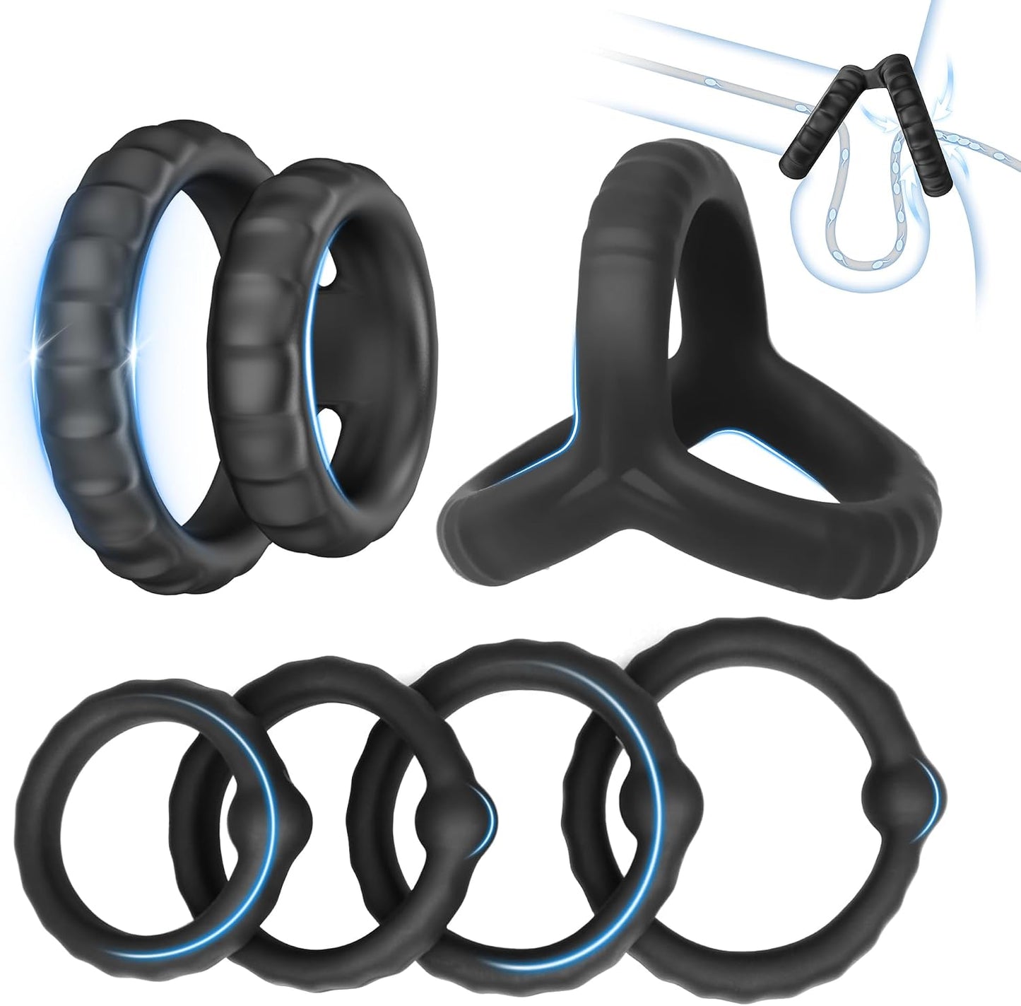 10-Piece Stretchy Silicone Cock Ring and Penis Sleeve Set for Enhanced Performance