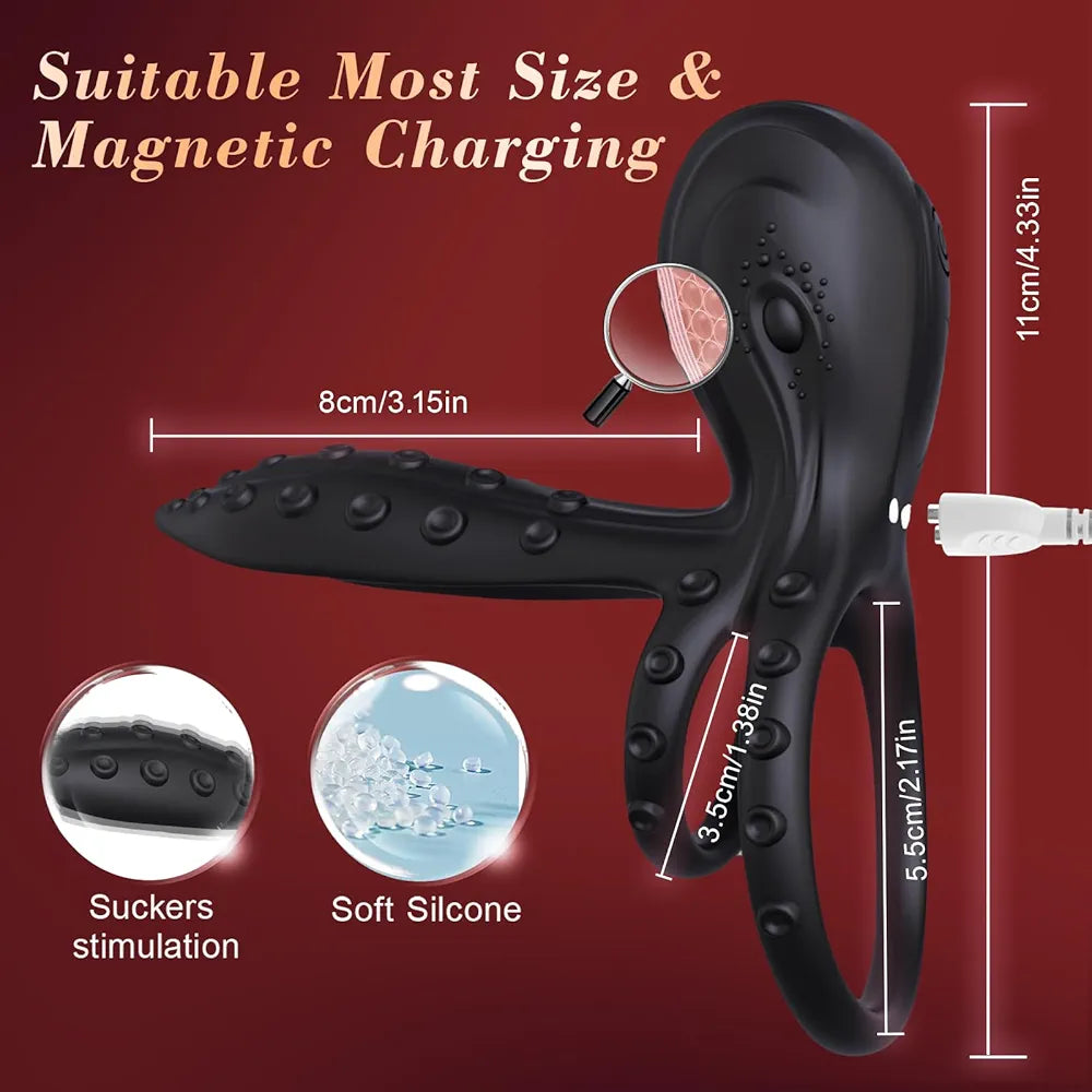 Octopus-Style Vibrating Penis Sleeve with 10 Modes for Enhanced Couples Stimulation