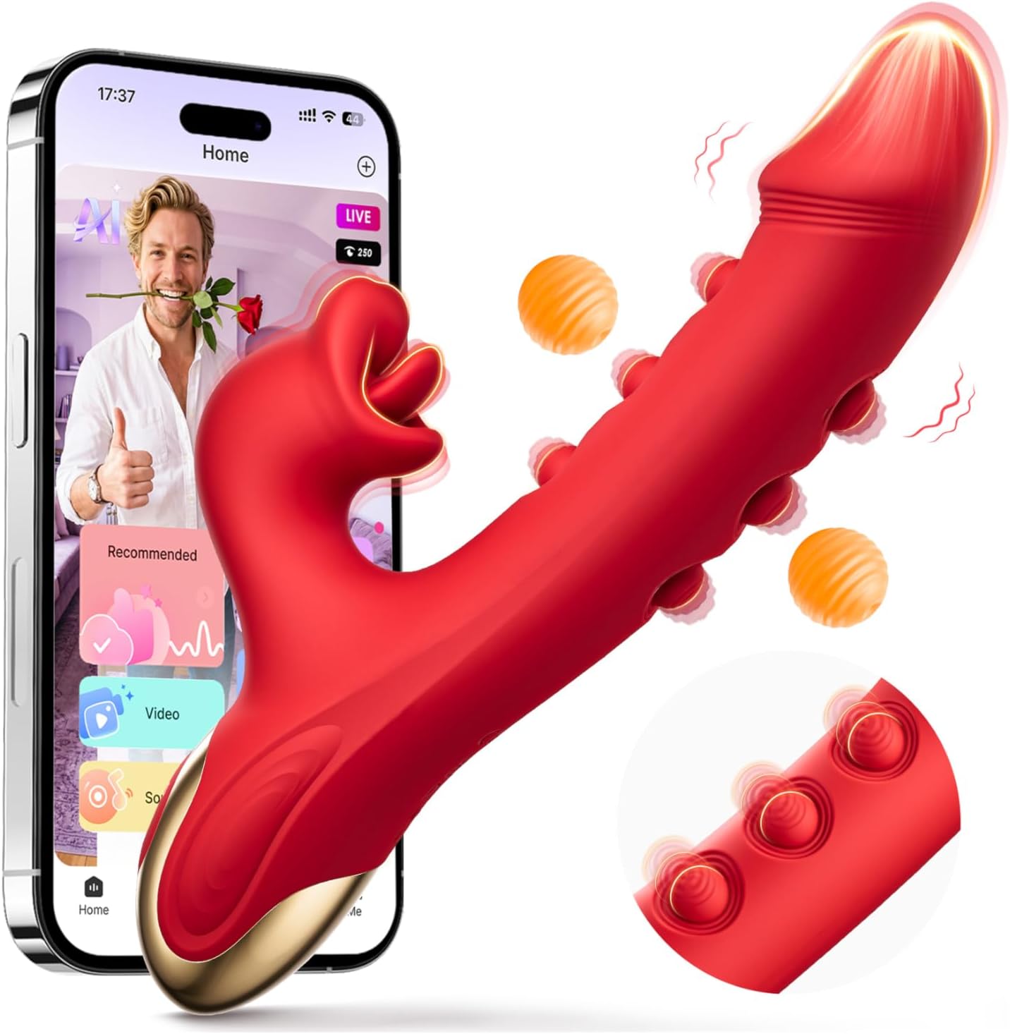 Toendi Dual-Action Rabbit Vibrator with Nipple and Clitoral Sucking, Thrusting Dildo
