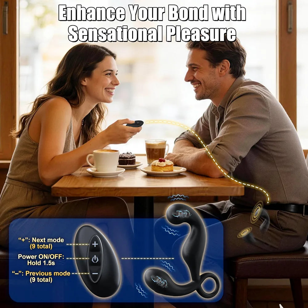 Dual-Motor Remote Controlled Prostate Massager with 9 Vibration Modes and Anal Beads