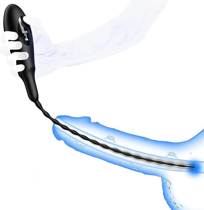 9-Mode Silicone Urethral Vibrating Sounding Rod with LED - Prostate Stimulator BDSM Sex Toy for Men