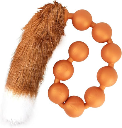 Black Silicone Anal Bead Chain with Detachable Fox Tail Plug for Prostate and G-Spot Stimulation