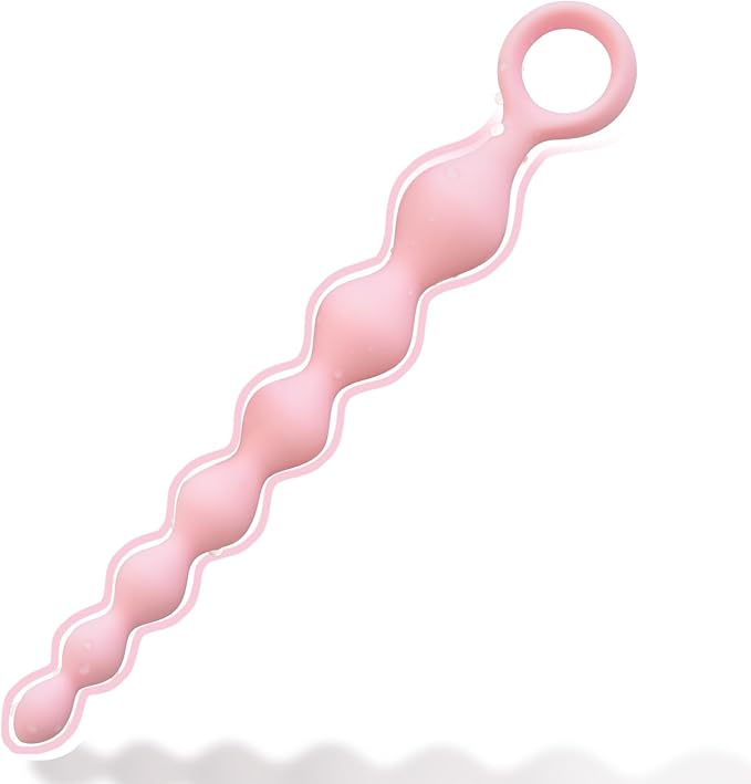 7-Ball Flexible Silicone Anal Training Chain with Pull Loop - 8.23 Inch Black