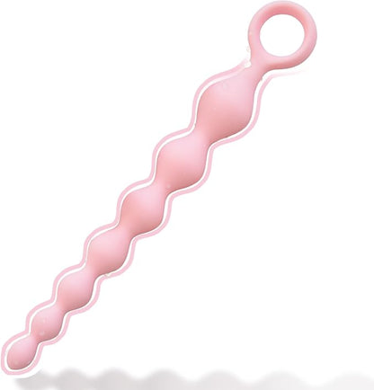 7-Ball Flexible Silicone Anal Training Chain with Pull Loop - 8.23 Inch Black