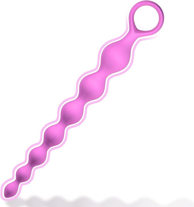 7-Ball Flexible Silicone Anal Training Chain with Pull Loop - 8.23 Inch Black