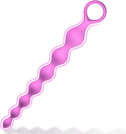 7-Ball Flexible Silicone Anal Training Chain with Pull Loop - 8.23 Inch Black