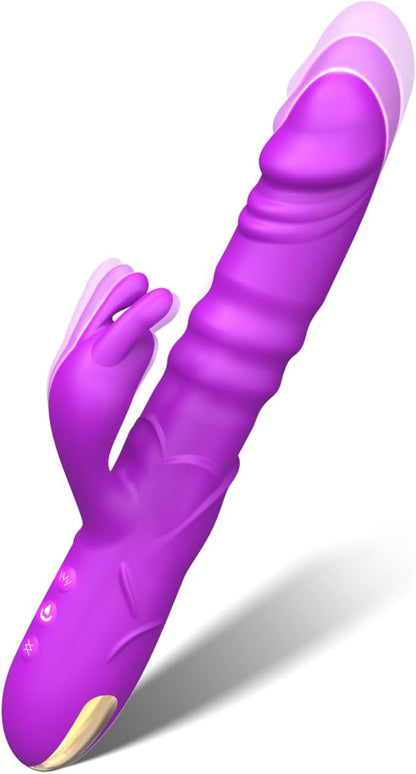 Premium Rechargeable Thrusting Rabbit Vibrator with 10 Vibration Patterns and 3 Thrusting Modes, Waterproof Silicone G-Spot and Clitoral Stimulator