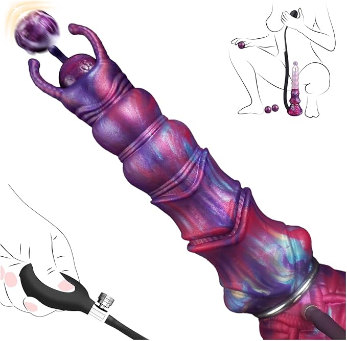 10-Inch Fantasy Monster Ovipositor Dildo with 4 Eggs, Inflatable Knot, and Suction Cup Base