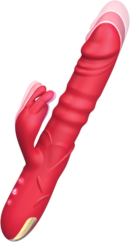 Premium Rechargeable Thrusting Rabbit Vibrator with 10 Vibration Patterns and 3 Thrusting Modes, Waterproof Silicone G-Spot and Clitoral Stimulator