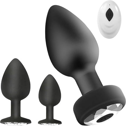 10-Mode Remote Controlled LED Vibrating Anal Plug Set with 3 Interchangeable Attachments