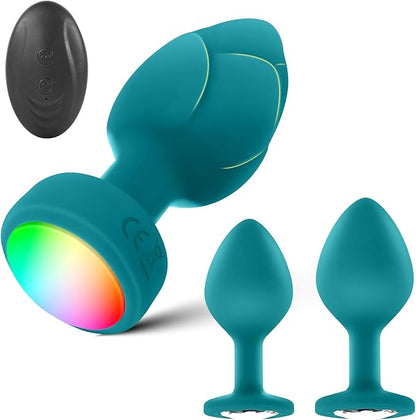 10-Mode Remote Controlled LED Vibrating Anal Plug Set with 3 Interchangeable Attachments