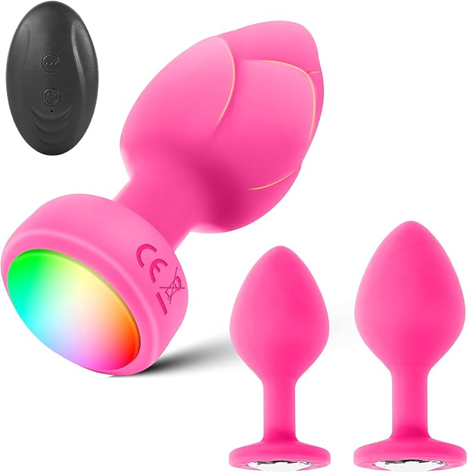 10-Mode Remote Controlled LED Vibrating Anal Plug Set with 3 Interchangeable Attachments