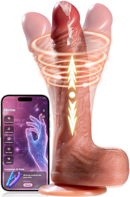 Luvmazer 6-in-1 Realistic Suction Cup Dildo with Remote, Heating, and Multi-Speed Vibration