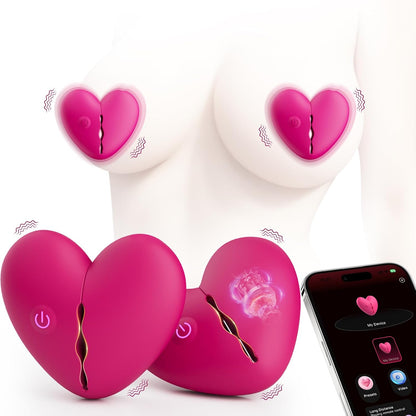 Heart-Shaped App-Controlled Nipple Vibrator and Clamps