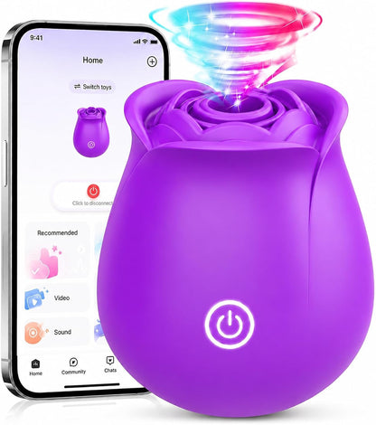 Rose App-Controlled Vibrator: 9-Mode Waterproof Sucking & Clitoral Stimulator for Couples