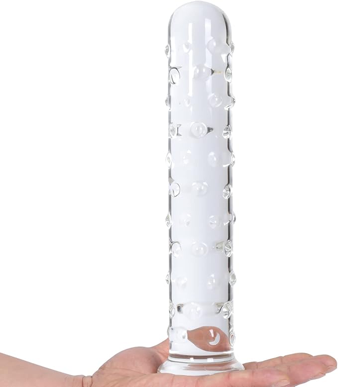 Large Crystal Glass Dildo with Dotted Texture for G-Spot Stimulation