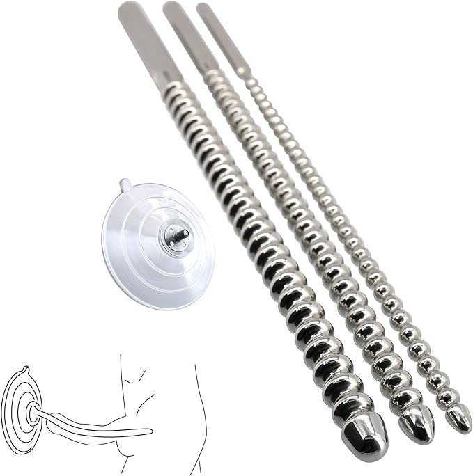 304 Stainless Steel Urethral Sound with Suction Cup - Male Stimulation Toy